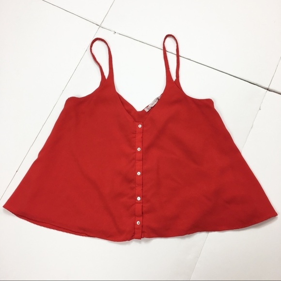 ZARA Ruffle Cropped Camisole Top Red - Picture 6 of 6